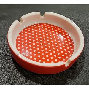 Vintage Fitz & Floyd Red & White Polka Dotted Ceramic Ashtray 4.5"